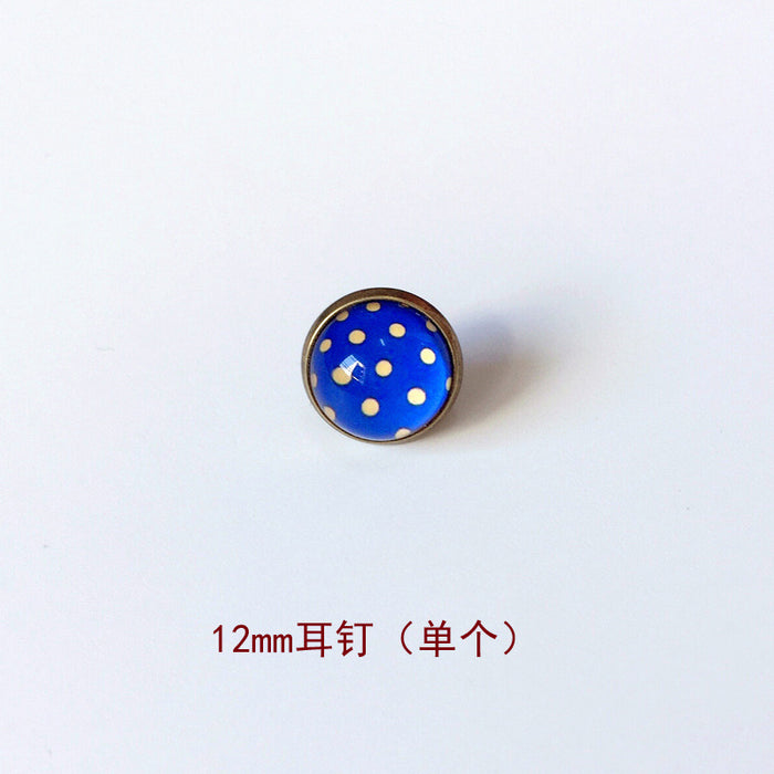 Wholesale Polka Dot 12mm Metal Copper Glass Gemstone Single Stud Earrings MOQ≥2 JDC-ES-Lexx004