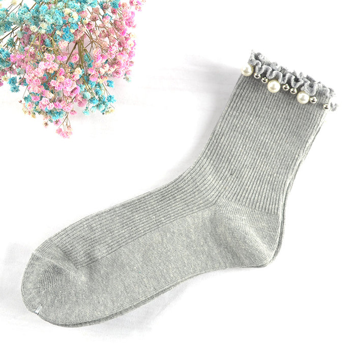 Wholesale Socks Cotton Trimmed Pearl Socks JDC-SK-LiSheng004