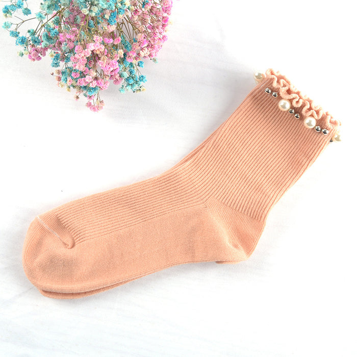 Wholesale Socks Cotton Trimmed Pearl Socks JDC-SK-LiSheng004