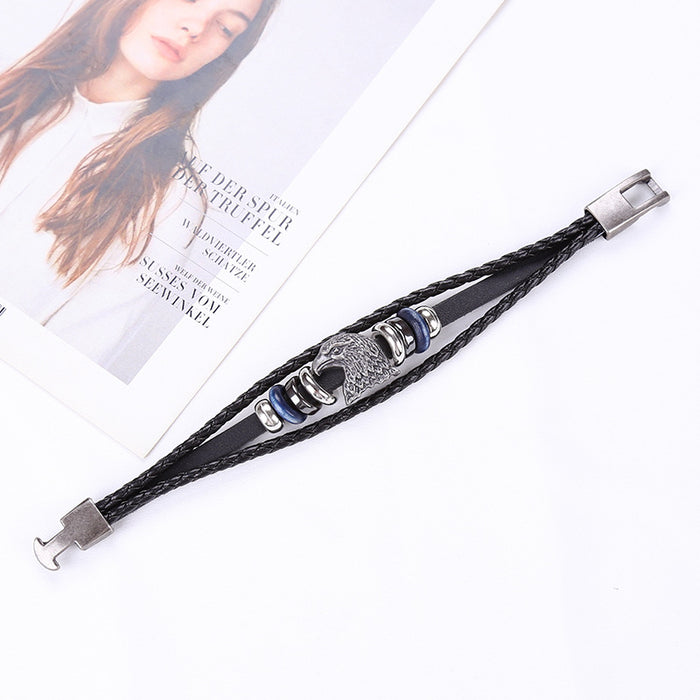 Wholesale Alloy Eagle Braided Leather Bracelet JDC-BT-SaiH010