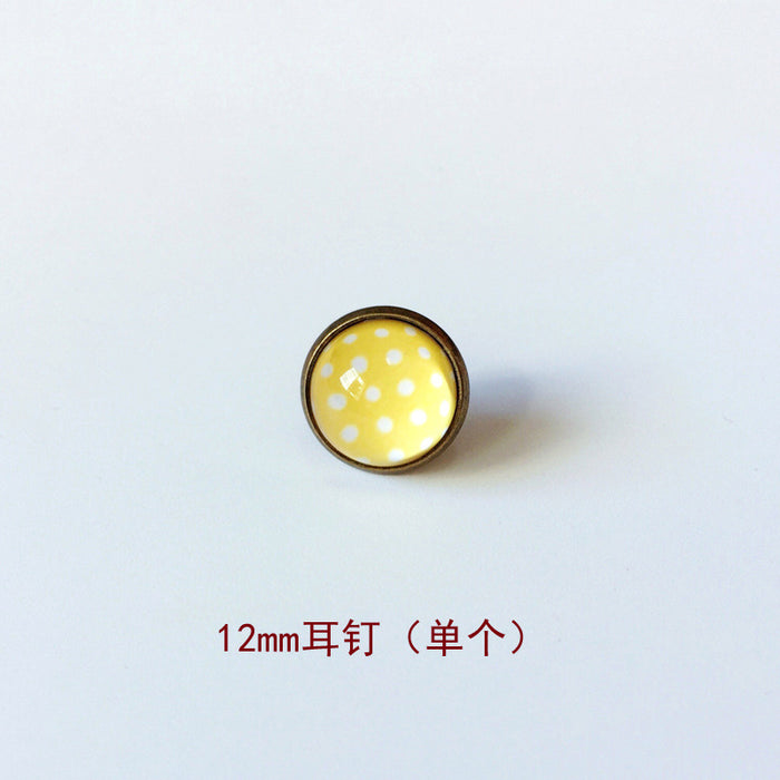 Wholesale Polka Dot 12mm Metal Copper Glass Gemstone Single Stud Earrings MOQ≥2 JDC-ES-Lexx004