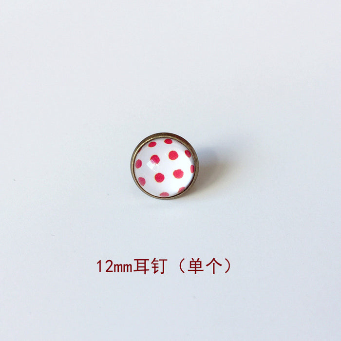 Wholesale Polka Dot 12mm Metal Copper Glass Gemstone Single Stud Earrings MOQ≥2 JDC-ES-Lexx004