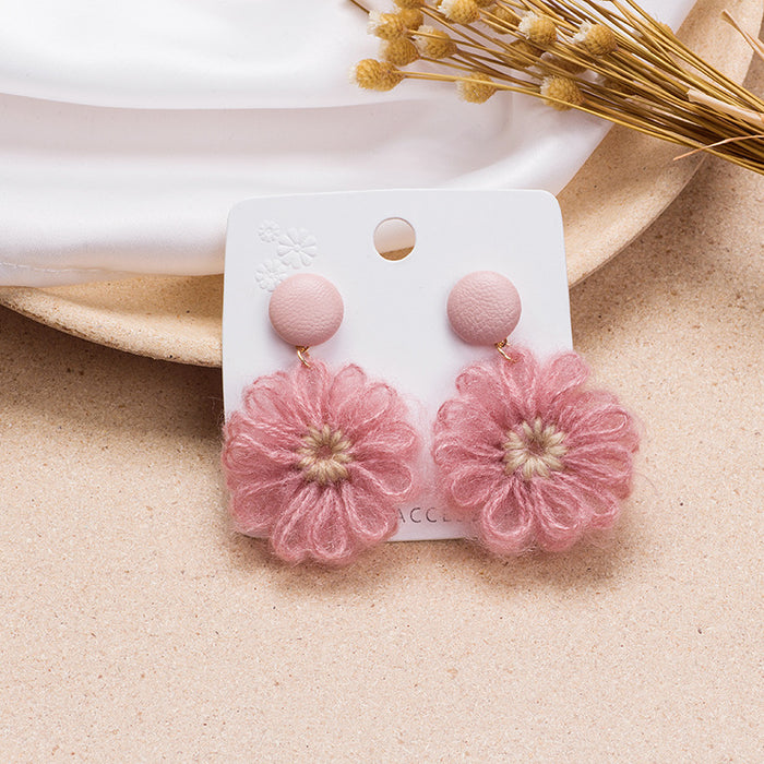 Jewelry WholesaleWholesale 925 Silver Needle Wool Flower Daisy Earrings JDC-ES-GSMDD019 Earrings 萌豆豆 %variant_option1% %variant_option2% %variant_option3%  Factory Price JoyasDeChina Joyas De China