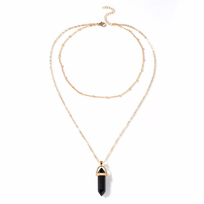 Jewelry WholesaleWholesale crystal hexagonal column alloy double -layer necklace JDC-NE-cy064 Necklaces 纯影 %variant_option1% %variant_option2% %variant_option3%  Factory Price JoyasDeChina Joyas De China