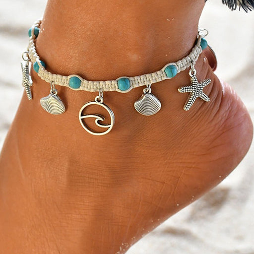 Jewelry WholesaleWholesale Starfish Shell Alloy Beach Anklet JDC-AS-YeB010 anklets 烨贝 %variant_option1% %variant_option2% %variant_option3%  Factory Price JoyasDeChina Joyas De China