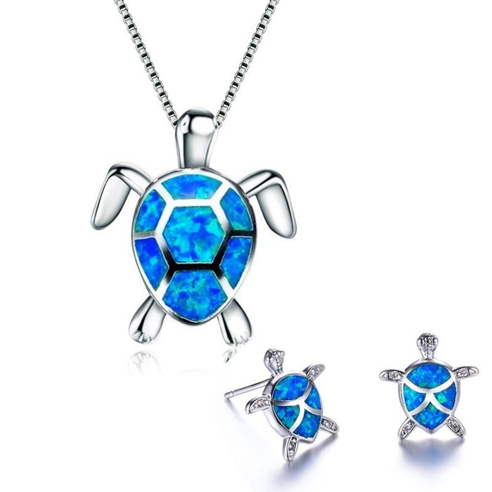 Wholesale Necklaces Alloy Ocean Series Faux Opal Turtle Necklace Stud Earrings Set JDC-NE-YanS005