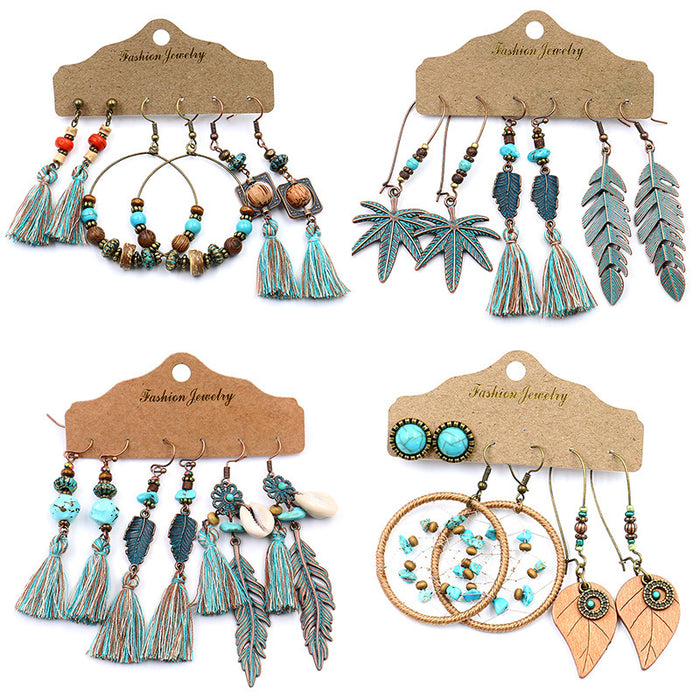 Wholesale 3 Piece Earring Set Boho Fashion Tassel Earrings JDC-ES-HH019