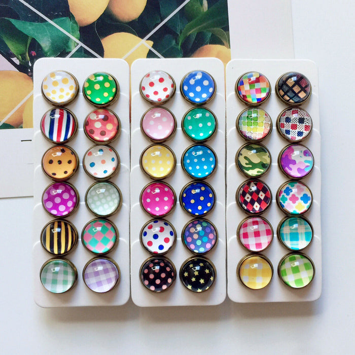 Wholesale Polka Dot 12mm Metal Copper Glass Gemstone Single Stud Earrings MOQ≥2 JDC-ES-Lexx004