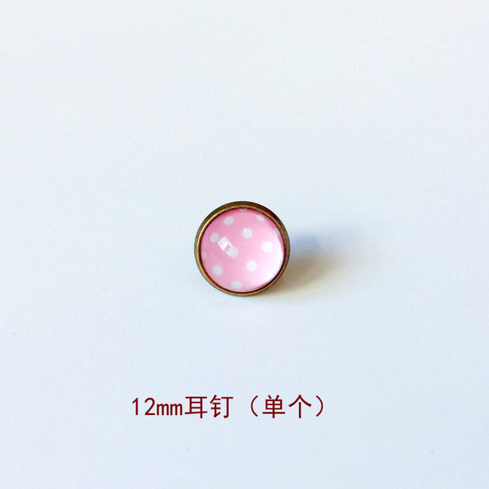 Wholesale Polka Dot 12mm Metal Copper Glass Gemstone Single Stud Earrings MOQ≥2 JDC-ES-Lexx004