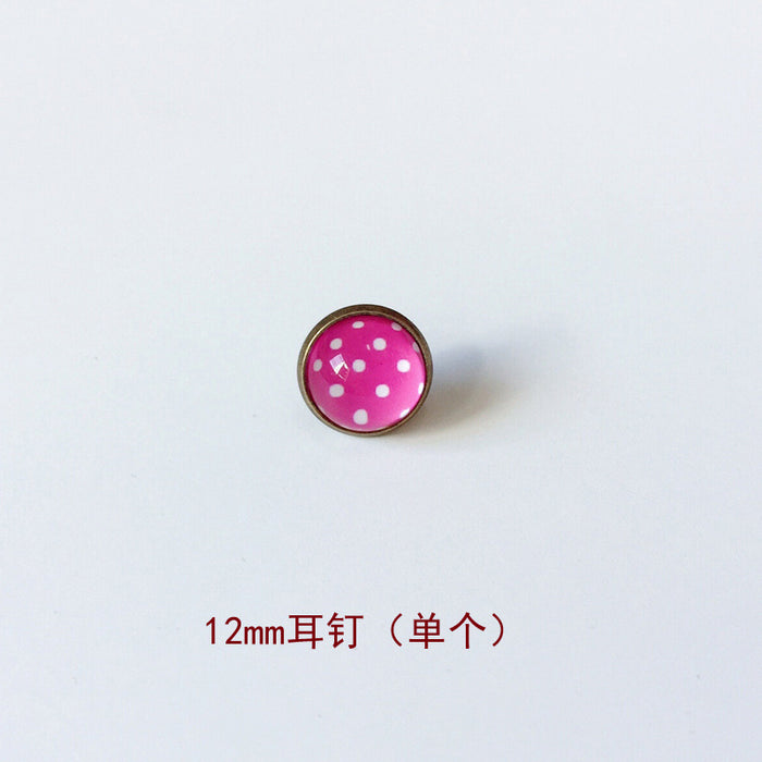 Wholesale Polka Dot 12mm Metal Copper Glass Gemstone Single Stud Earrings MOQ≥2 JDC-ES-Lexx004