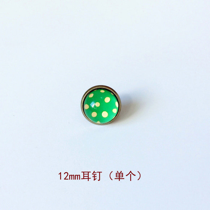 Wholesale Polka Dot 12mm Metal Copper Glass Gemstone Single Stud Earrings MOQ≥2 JDC-ES-Lexx004