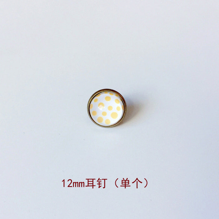 Wholesale Polka Dot 12mm Metal Copper Glass Gemstone Single Stud Earrings MOQ≥2 JDC-ES-Lexx004