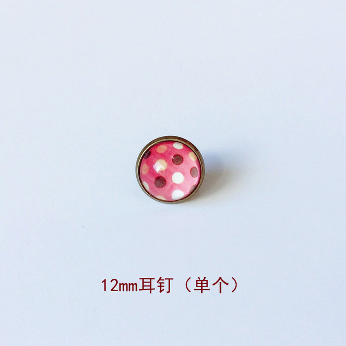 Wholesale Polka Dot 12mm Metal Copper Glass Gemstone Single Stud Earrings MOQ≥2 JDC-ES-Lexx004