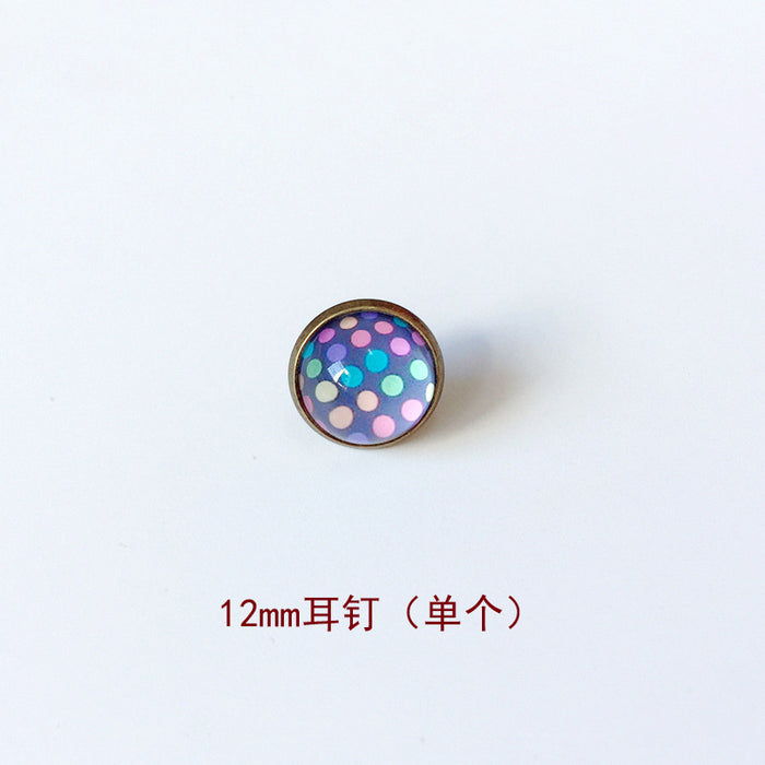 Wholesale Polka Dot 12mm Metal Copper Glass Gemstone Single Stud Earrings MOQ≥2 JDC-ES-Lexx004