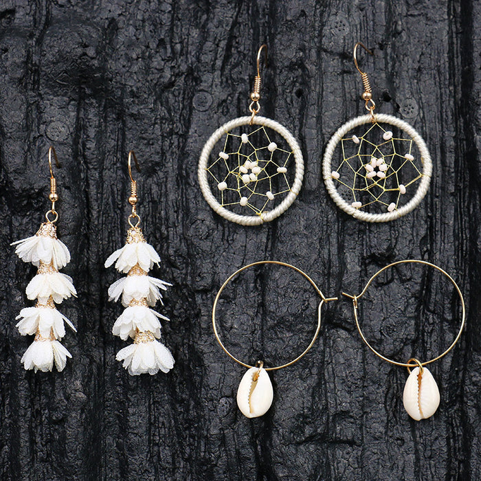 Wholesale Earrings Shell Dreamcatcher Flowers MOQ≥2 JDC-ES-HH033