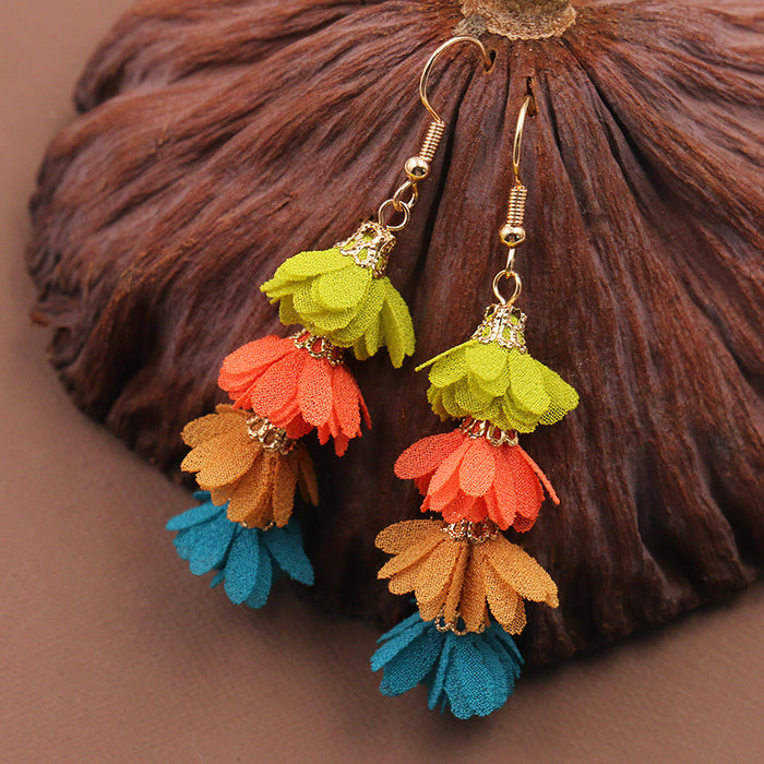 Wholesale earrings cloth colored flowers JDC-ES-momo001