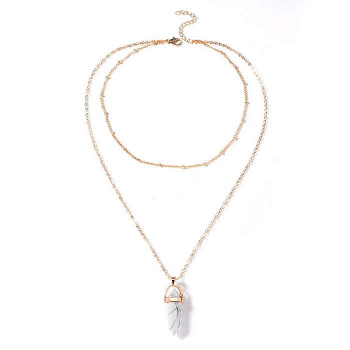 Jewelry WholesaleWholesale crystal hexagonal column alloy double -layer necklace JDC-NE-cy064 Necklaces 纯影 %variant_option1% %variant_option2% %variant_option3%  Factory Price JoyasDeChina Joyas De China