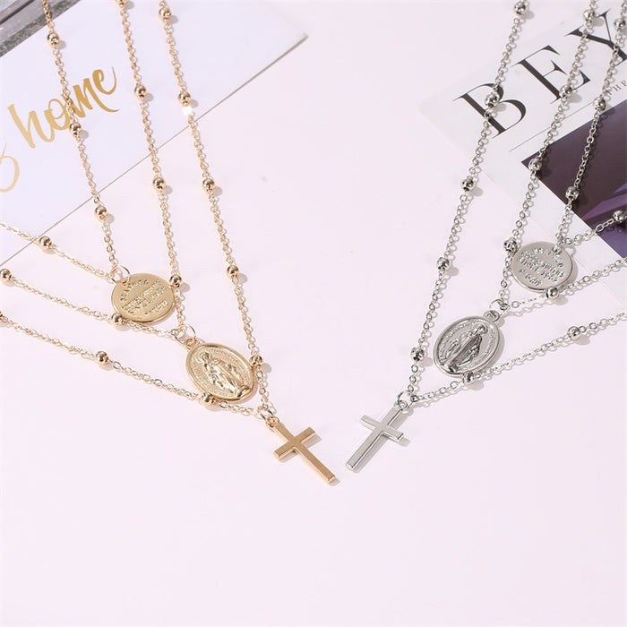 Jewelry WholesaleWholesale multi-layer metal three-layer letter cross necklace JDC-NE-D021 Necklaces 晴雯 %variant_option1% %variant_option2% %variant_option3%  Factory Price JoyasDeChina Joyas De China