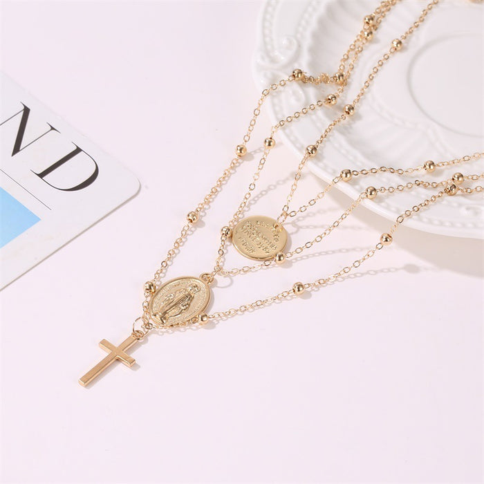 Jewelry WholesaleWholesale multi-layer metal three-layer letter cross necklace JDC-NE-D021 Necklaces 晴雯 %variant_option1% %variant_option2% %variant_option3%  Factory Price JoyasDeChina Joyas De China