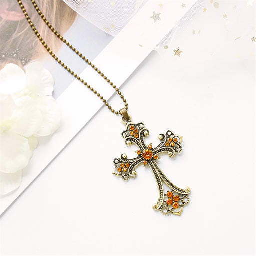 Jewelry WholesaleWholesale cross letter champagne diamond crystal necklace JDC-NE-D026 Necklaces 晴雯 %variant_option1% %variant_option2% %variant_option3%  Factory Price JoyasDeChina Joyas De China