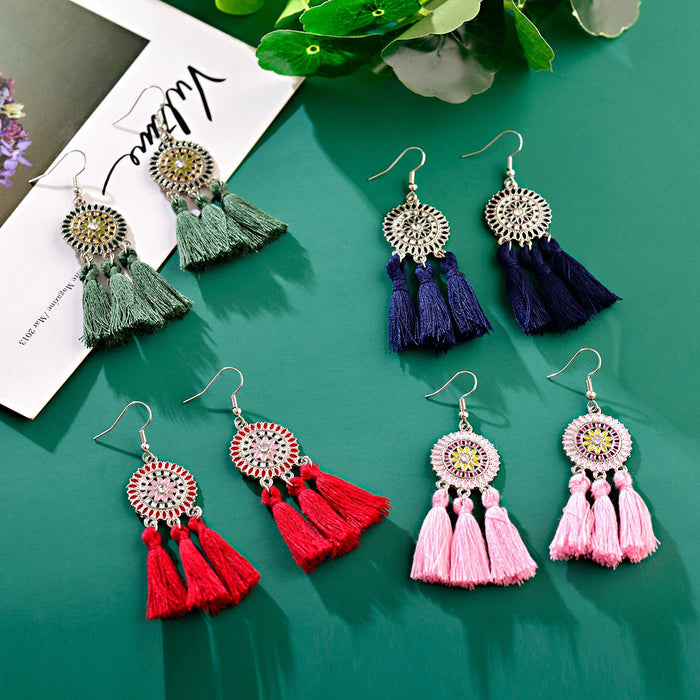 Wholesale earrings cloth colorful dripping sunflower tassels MOQ≥2 JDC-ES-DuoW005