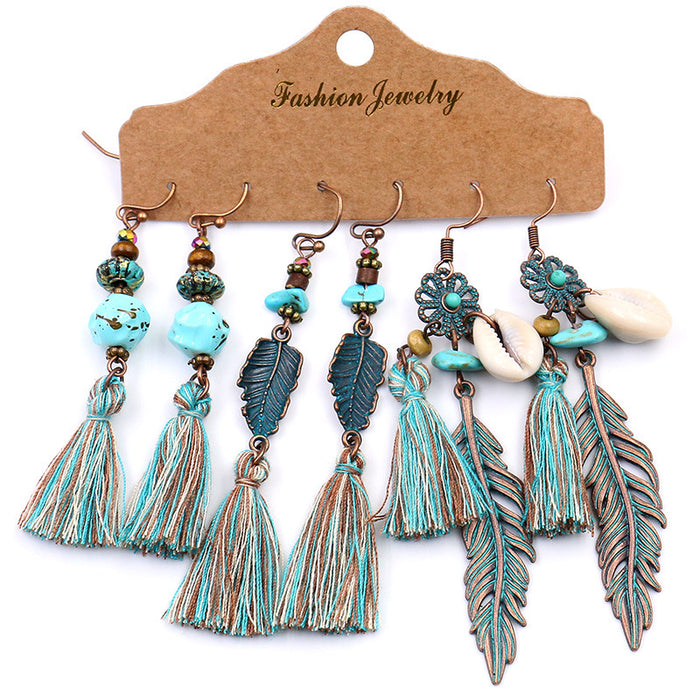 Wholesale 3 Piece Earring Set Boho Fashion Tassel Earrings JDC-ES-HH019