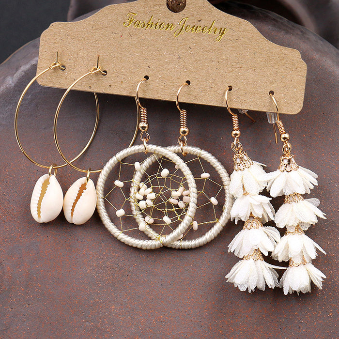 Wholesale Earrings Shell Dreamcatcher Flowers MOQ≥2 JDC-ES-HH033