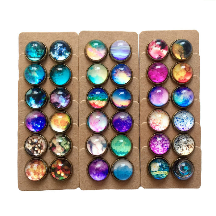 Wholesale Starry Sky 12mm Metal Copper Glass Gemstone Single Stud Earrings MOQ≥4 JDC-ES-Lexx003