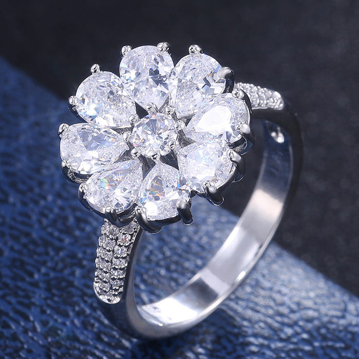 Wholesale Rings Copper Flower Bloom Zircon MOQ≥2 JDC-RS-CaoS073