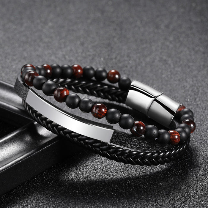 Wholesale Tiger Eye Stone Bead Bracelet Leather Rope Braided Bracelet JDC-BT-DiS002