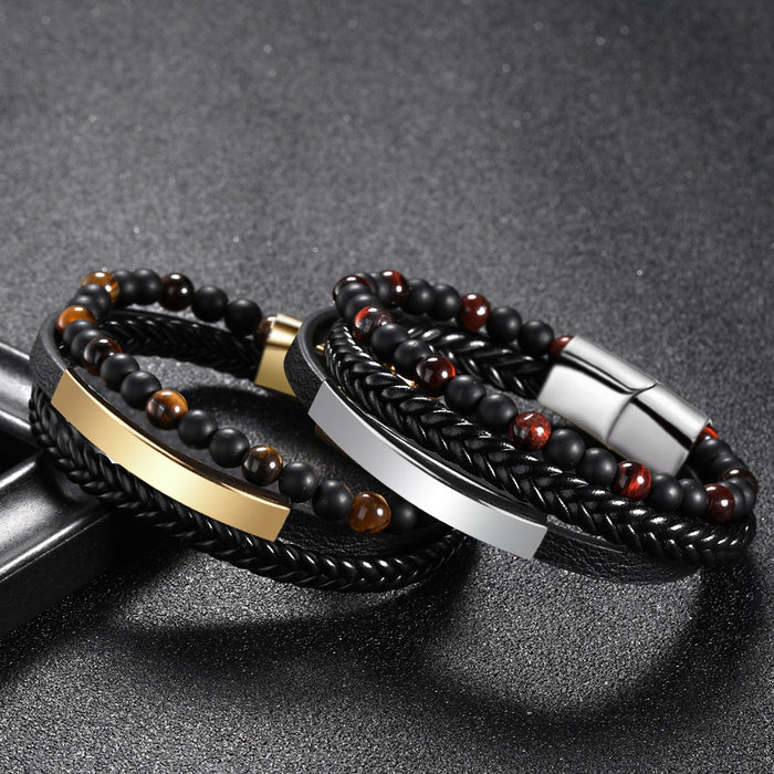 Wholesale Tiger Eye Stone Bead Bracelet Leather Rope Braided Bracelet JDC-BT-DiS002