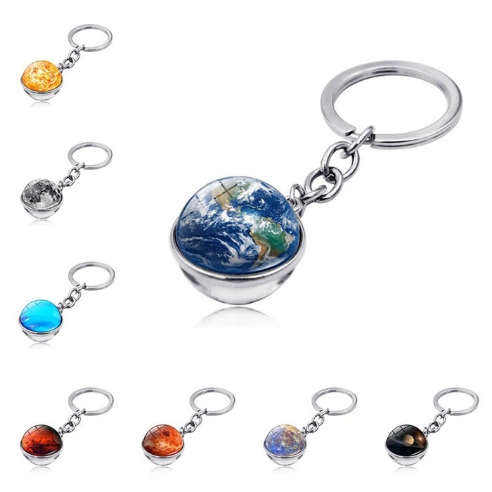 Wholesale Keychains For Backpacks Universe Galaxy Planet Zinc Alloy Glass Keychain JDC-KC-Hengx005