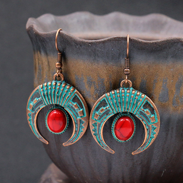 Wholesale Earrings Alloy Bronze Bronze Horn Imitation Turquoise JDC-ES-Yuhong018