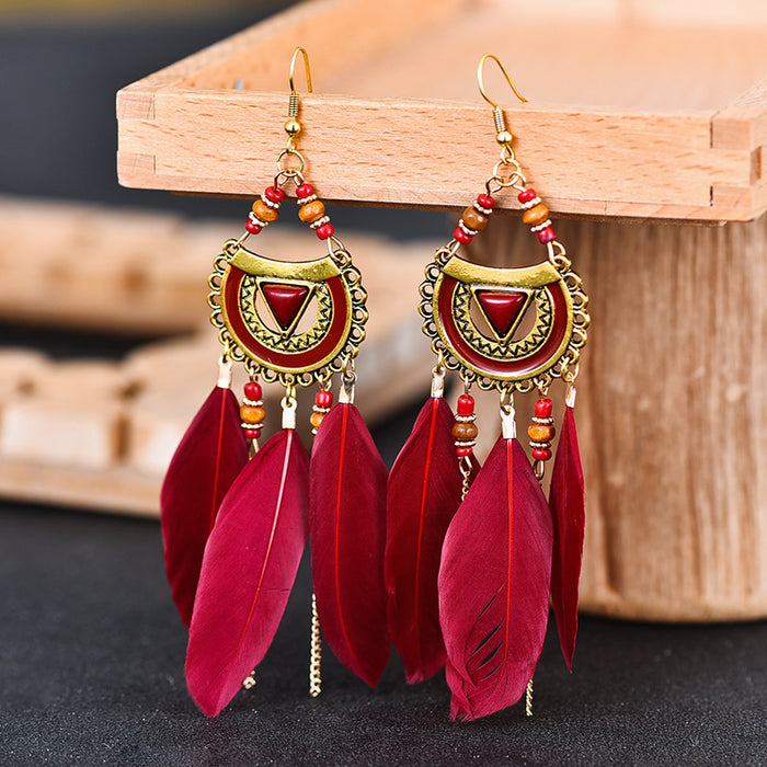 Jewelry WholesaleWholesale alloy feather long rice bead earrings JDC-ES-daiq017 Earrings 黛茜 %variant_option1% %variant_option2% %variant_option3%  Factory Price JoyasDeChina Joyas De China