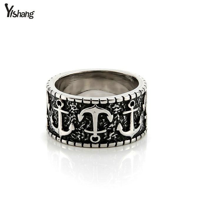 Wholesale Men's Ring Titanium Steel Retro Punk Anchor JDC-RS-YiS004