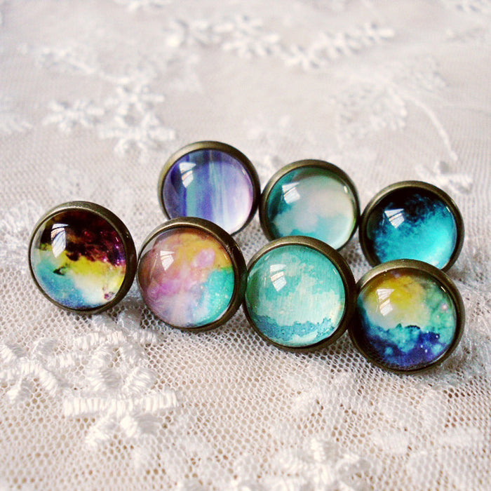 Wholesale Starry Sky 12mm Metal Copper Glass Gemstone Single Stud Earrings MOQ≥4 JDC-ES-Lexx003