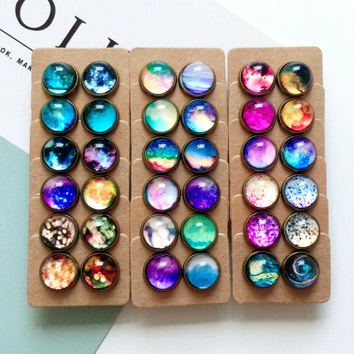 Wholesale Starry Sky 12mm Metal Copper Glass Gemstone Single Stud Earrings MOQ≥4 JDC-ES-Lexx003