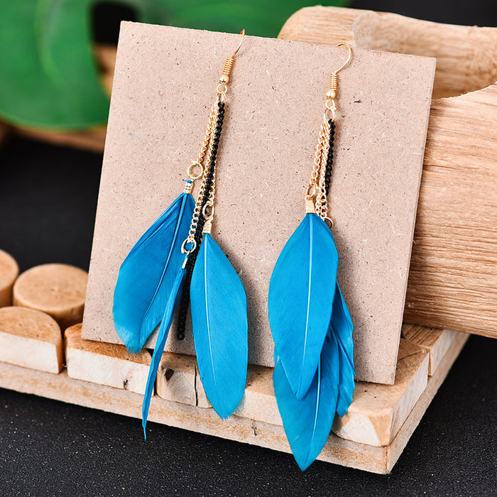 Wholesale Earrings Alloy Retro Long Fairy Layered Chain Feather JDC-ES-YYDX006