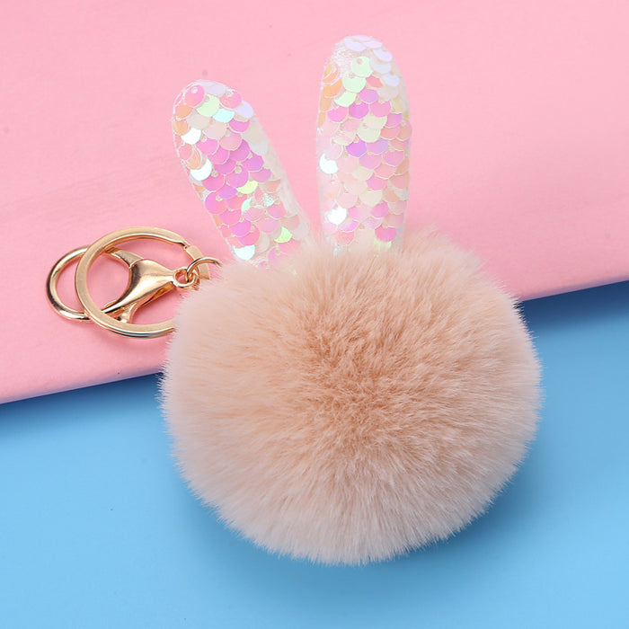 Wholesale keychain hair ball cute bunny ears bag pendant MOQ≥2 JDC-KC-YXin004