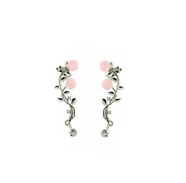 Wholesale leaf flower rose branch ear stud ear clip JDC-ES-JDie008