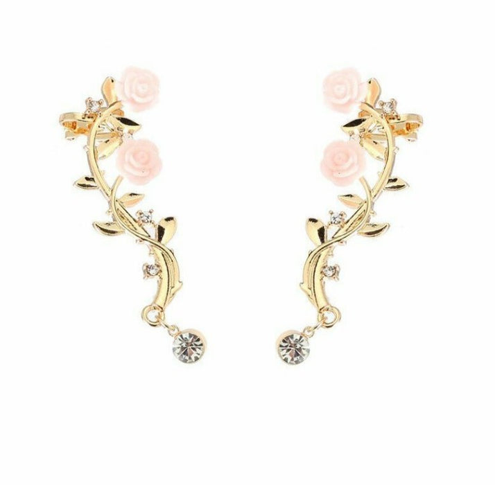 Wholesale leaf flower rose branch ear stud ear clip JDC-ES-JDie008