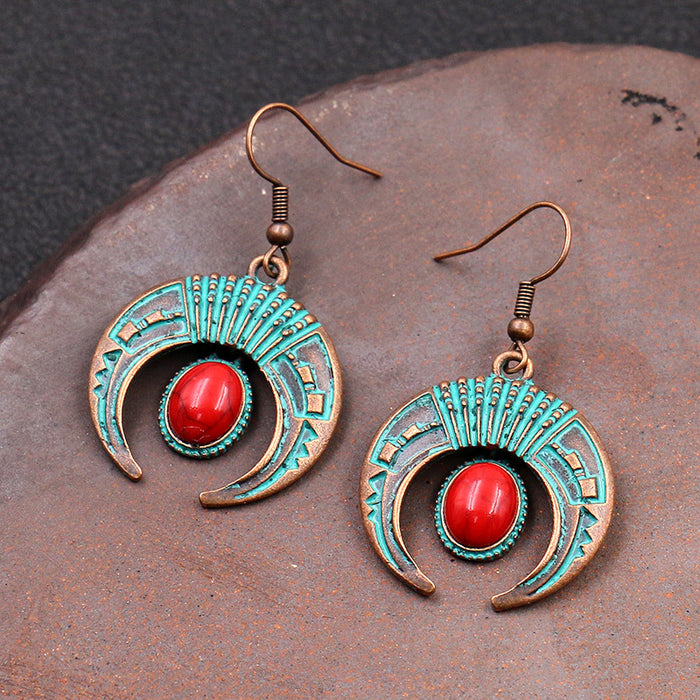 Wholesale Earrings Alloy Bronze Bronze Horn Imitation Turquoise JDC-ES-Yuhong018