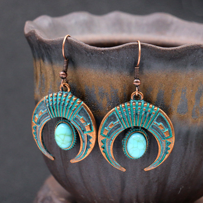 Wholesale Earrings Alloy Bronze Bronze Horn Imitation Turquoise JDC-ES-Yuhong018