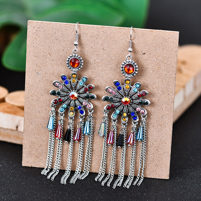 Wholesale Earrings Alloy Sunflower Vintage Tassels MOQ≥2 JDC-ES-Daiq053