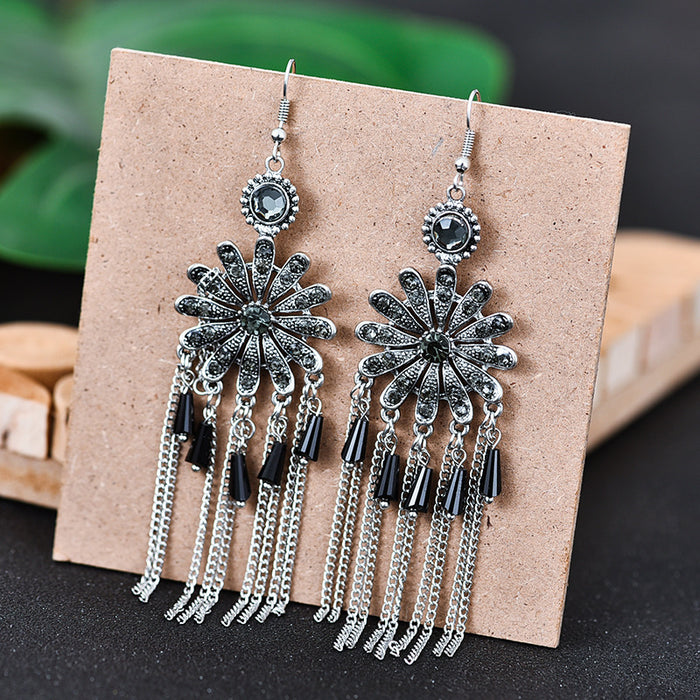 Wholesale Earrings Alloy Sunflower Vintage Tassels MOQ≥2 JDC-ES-Daiq053