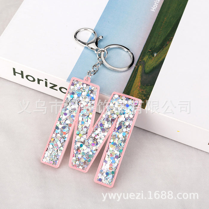 Wholesale Acrylic Sequin Alphabet Keychain MOQ≥3 JDC-KC-YueZ001