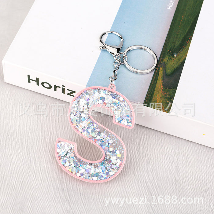 Wholesale Acrylic Sequin Alphabet Keychain MOQ≥3 JDC-KC-YueZ001