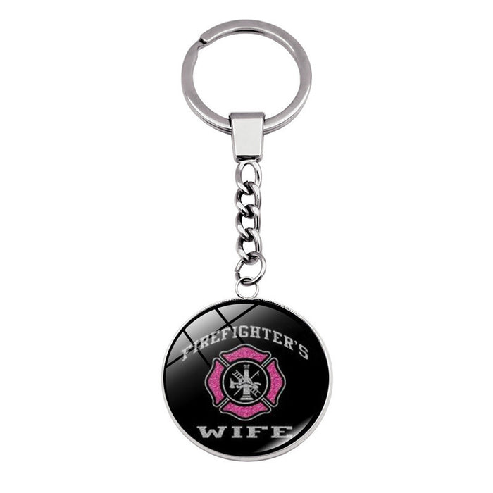 Wholesale Keychains Alloy Glass Rescue Firefighter Time Stone JDC-KC-JiaY008