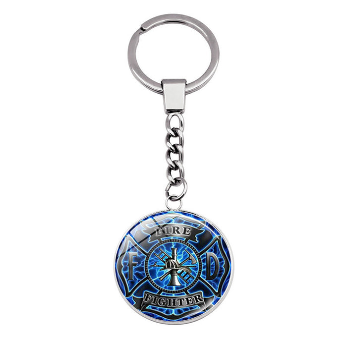 Wholesale Keychains Alloy Glass Rescue Firefighter Time Stone JDC-KC-JiaY008