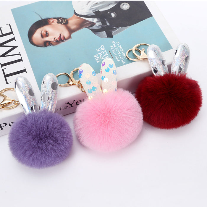 Wholesale keychain hair ball cute bunny ears bag pendant MOQ≥2 JDC-KC-YXin004